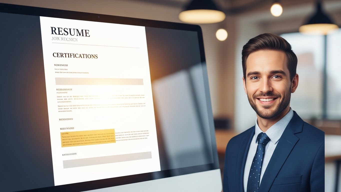 이력서 자격 사항 칸에 국가기술자격증을 기재하여 강조한 화면