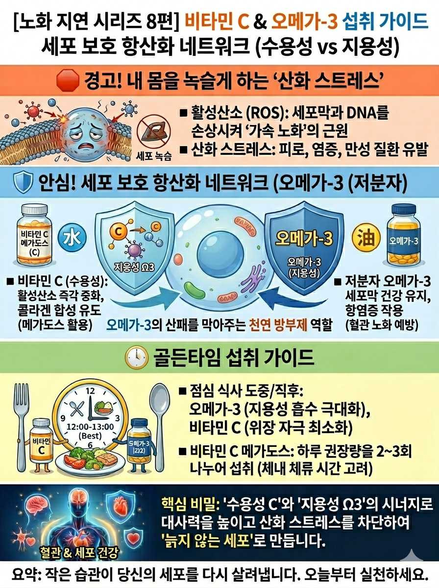 비타민 C 와 오메가-3 섭취 가이드 인포그래픽