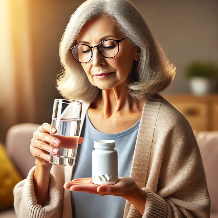 영양제를 먹고있는 어르신 사진