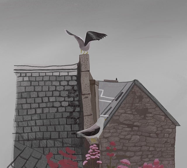 굴뚝에 있는 갈매기