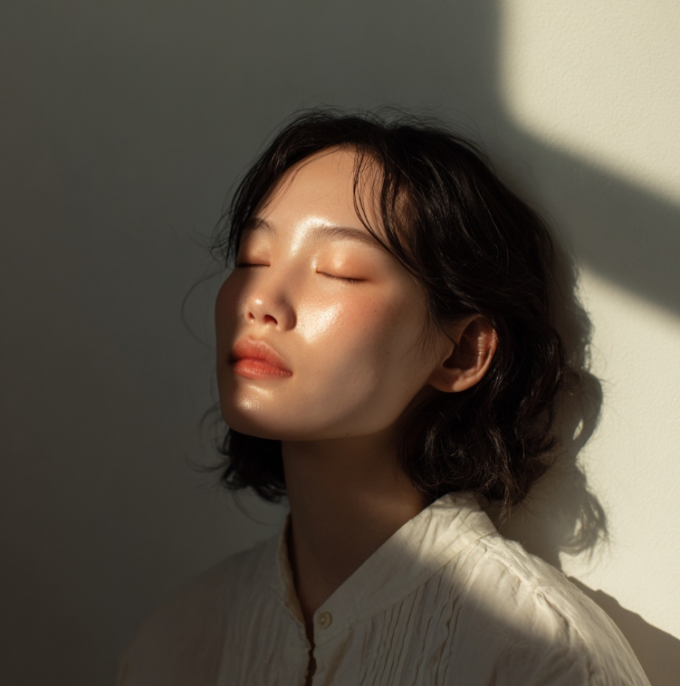 눈을 잠시 편안하도록 쉬는 여성