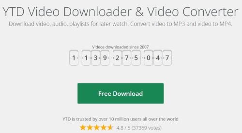 YTD Video Downloader 웹사이트 모습