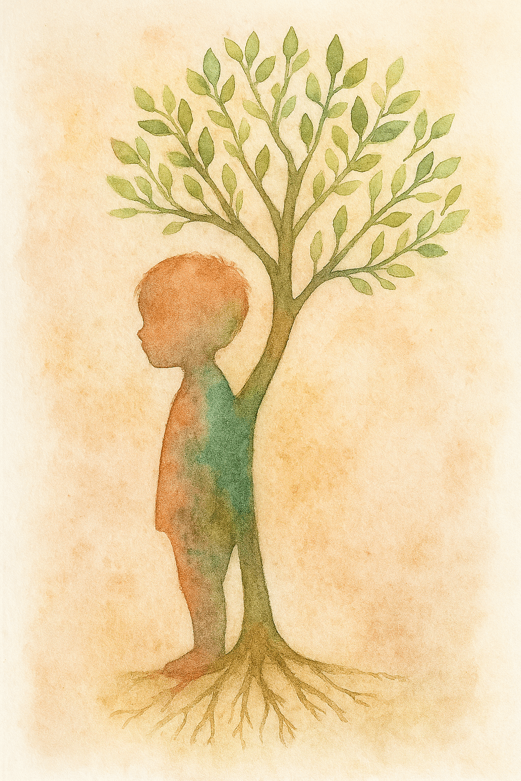 아이의 실루엣이 나무로 성장하는 형상의 이미지