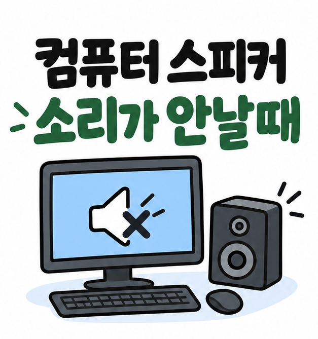 컴퓨터와 스피커 아이콘 옆에 컴퓨터 스피커 소리가 안날때라는 제목이 크게 적힌 대표 썸네일