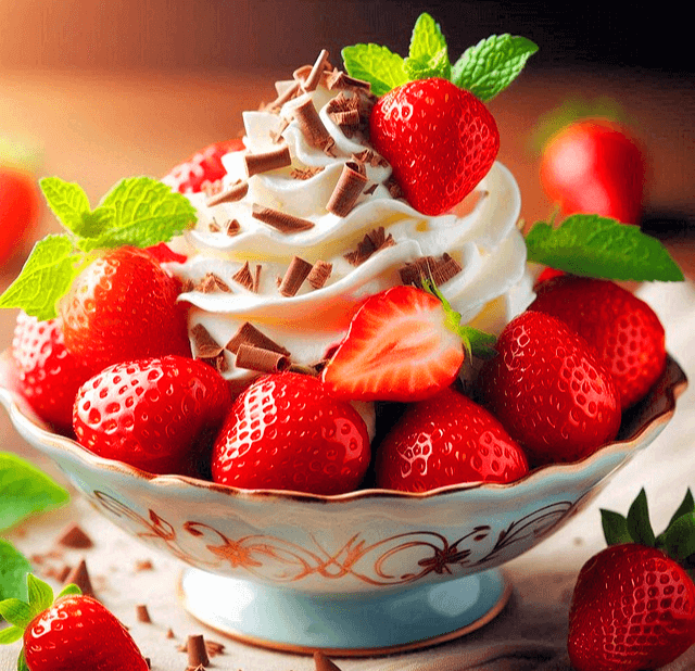 하얀 그릇에 하얀 아이스크림과 빨간 달기들이 수북하다. 명언을 품은 디저트다.