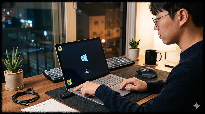 Windows 설치 USB를 이용해 복구 모드로 진입하는 모습