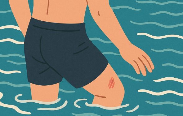 몸에 상처난 상태에서 바다물에 들어가는 모습