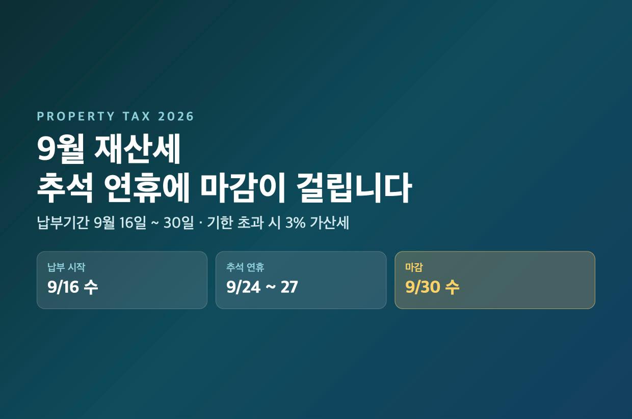 2026년 9월 재산세 납부기간과 추석 연휴 일정 안내