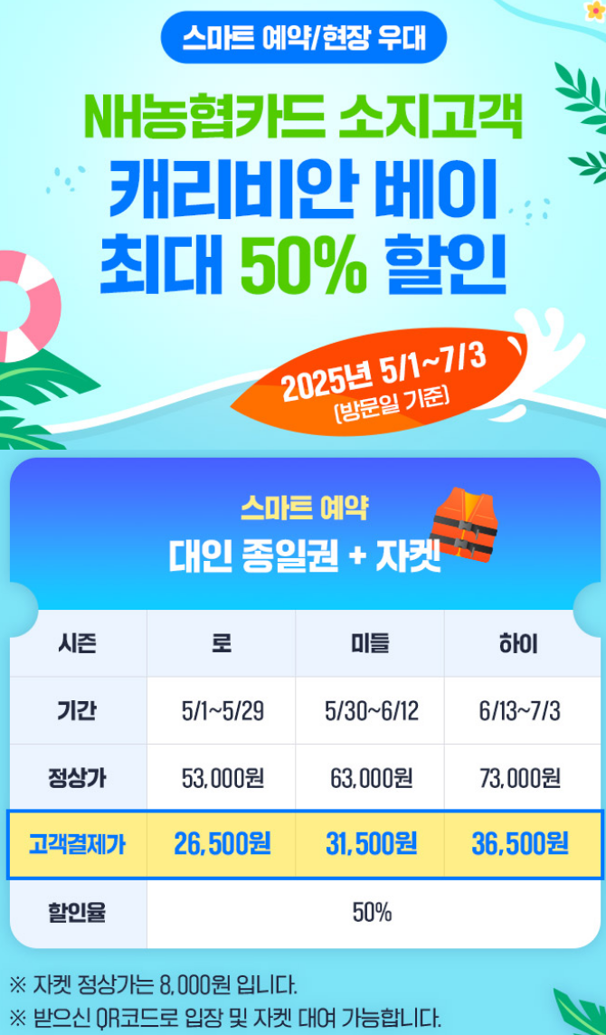  캐리비안 베이 캬드사 제휴 할인