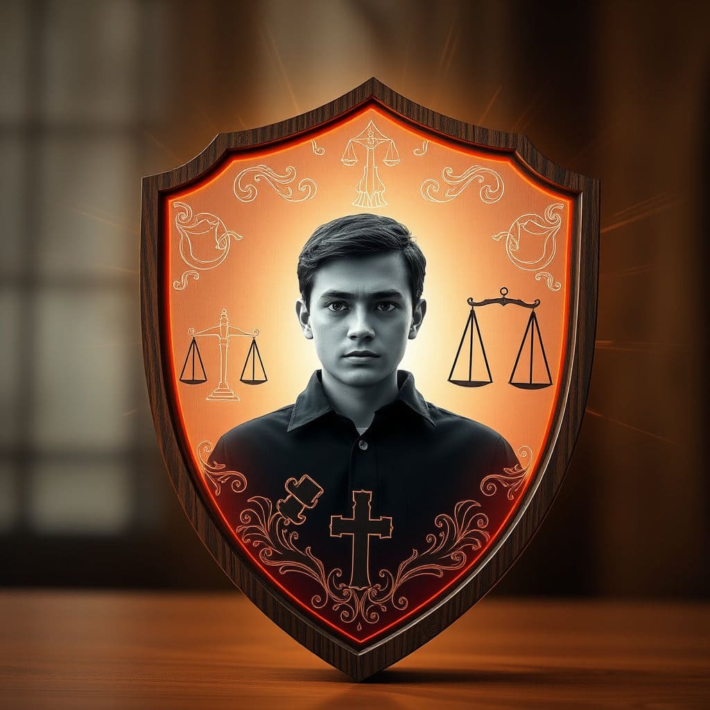 신고자로 보이는 인물 주위로 튼튼한 방패나 보호막이 형성되어 외부의 압력이나 위협으로부터 안전하게 지켜주는 모습을 그립니다. 방패에는 법의 심볼이나 정의의 저울과 같은 문양을 새겨 넣어 법적 보호를 의미할 수 있습니다. 인물의 표정은 처음의 불안함에서 점차 안정감과 신뢰를 되찾는 모습으로 표현하여 보호 제도의 중요성을 강조합니다.