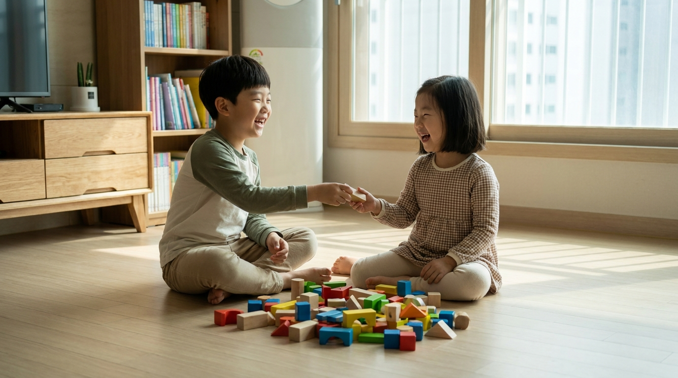 아이 둘이 함께 노는 모습