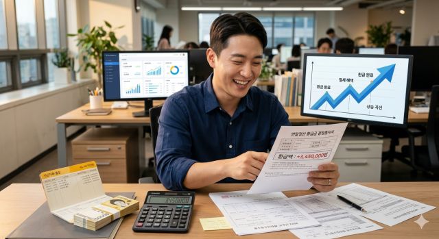 연금저축 세액공제 환급액과 직장인 실수령액 증가 효과를 설명하는 금융 이미지