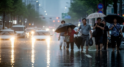 강남구 도로에 물이 차오르는 장면&amp;#44; 사람들 긴장