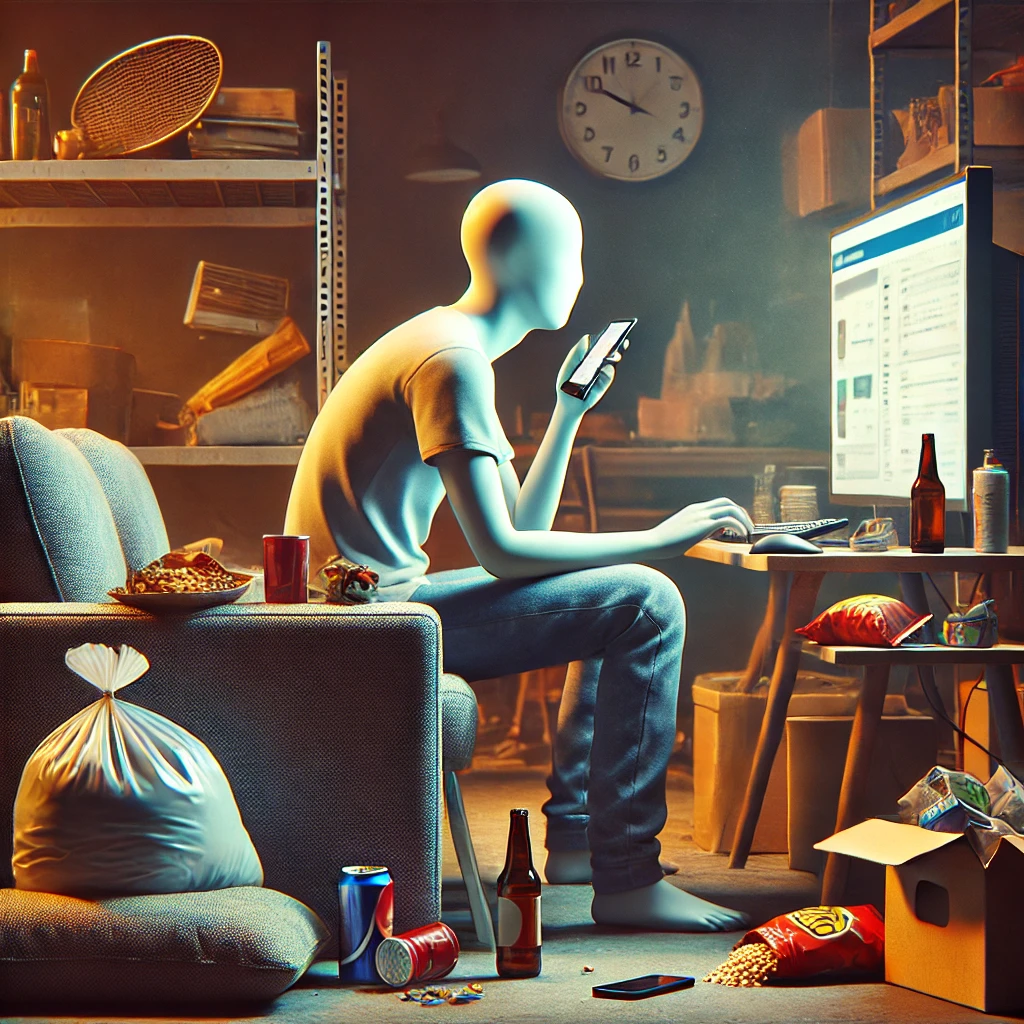 티비나 컴퓨터를 보며 오랜시간 좌식생활을 하는 사람의 이미지