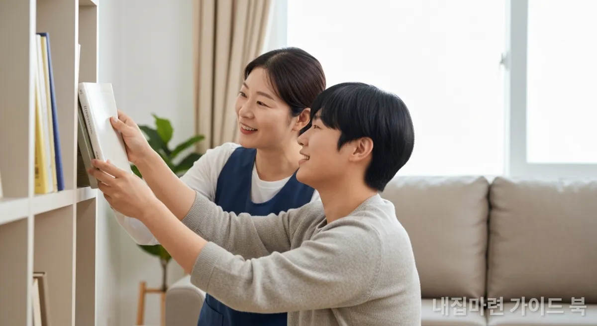 활동지원사가 집에서 장애인을 돕는 따뜻한 모습