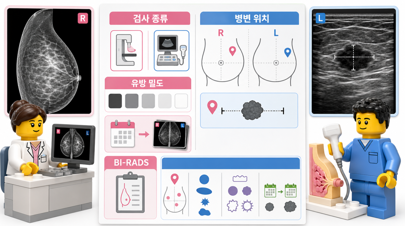 유방촬영&middot;유방초음파 판독지의 검사 종류&middot;병변 위치&middot;유방 밀도&middot;BI-RADS 항목