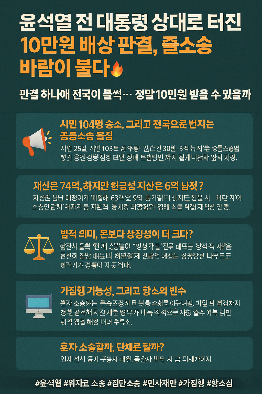 윤석열 전 대통령 상대로 터진 10만 원 배상 위자료 청구소송 판결, 줄소송 바람이 불다!