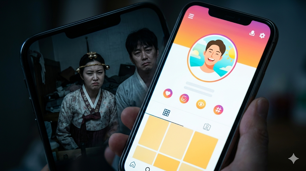 스마트폰 SNS 속 거짓된 화려함과 비치어 보이는 이숙캠 무속 부부의 어두운 현실