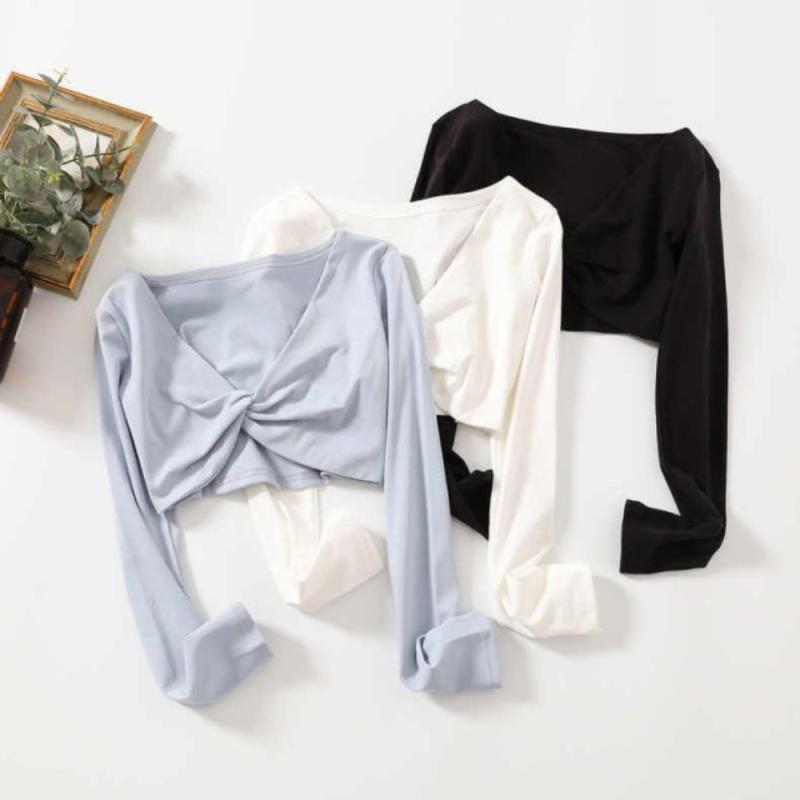 긴팔 발레 워머 상의 크롭 꼬임 성인 무용 댄스복 발레코어