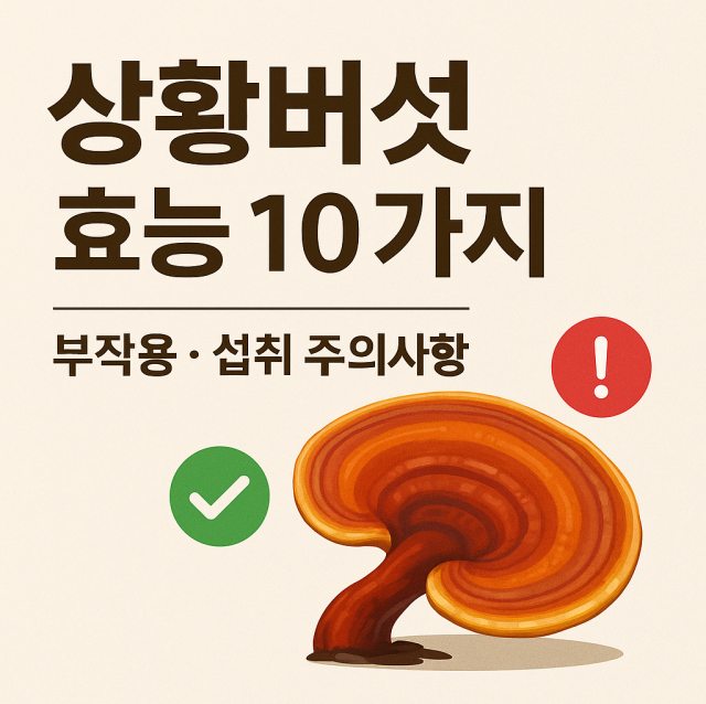 상황버섯 효능 10가지와 부작용, 섭취 시 주의사항을 설명하는 대표 이미지로 면역력 강화와 건강 관리 효과를 강조한 그림