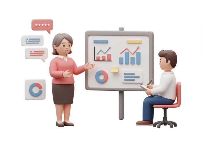 창업교육과 멘토링 상황을 나타내는 3D 아이콘