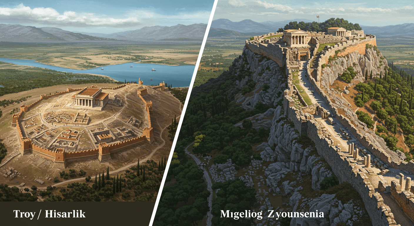 히사를륵 vs 미케네 입지 비교 (지형, 전략, 방어) 관련 사진