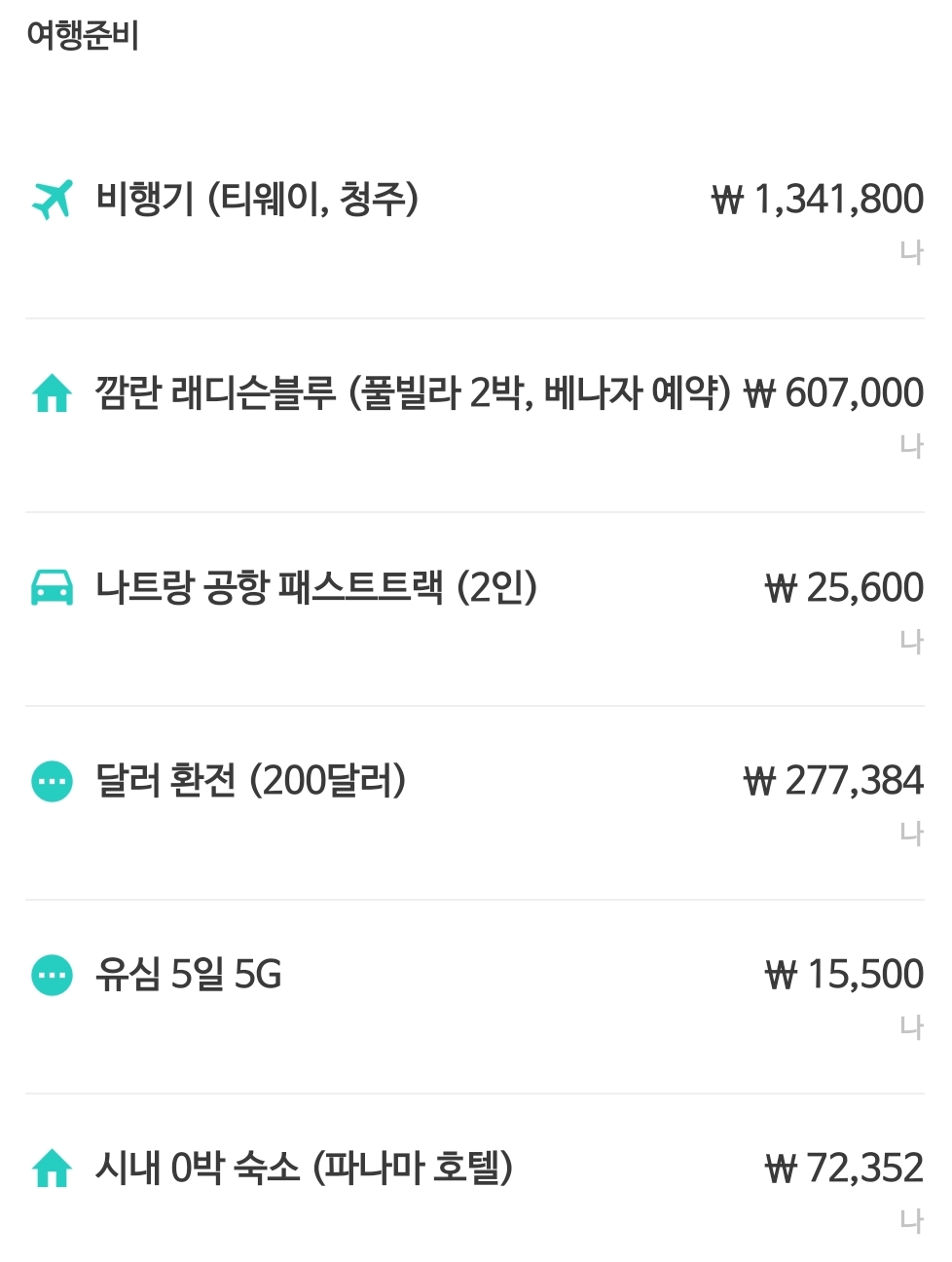 나트랑-여행경비-출발전-기록을-보여주는-사진