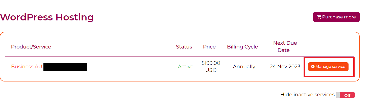 WordPress Hosting 화면