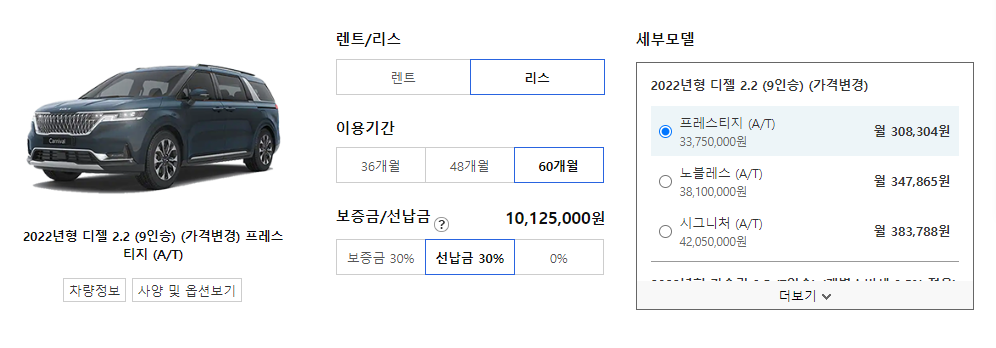 기아 카니발 리스 가격표