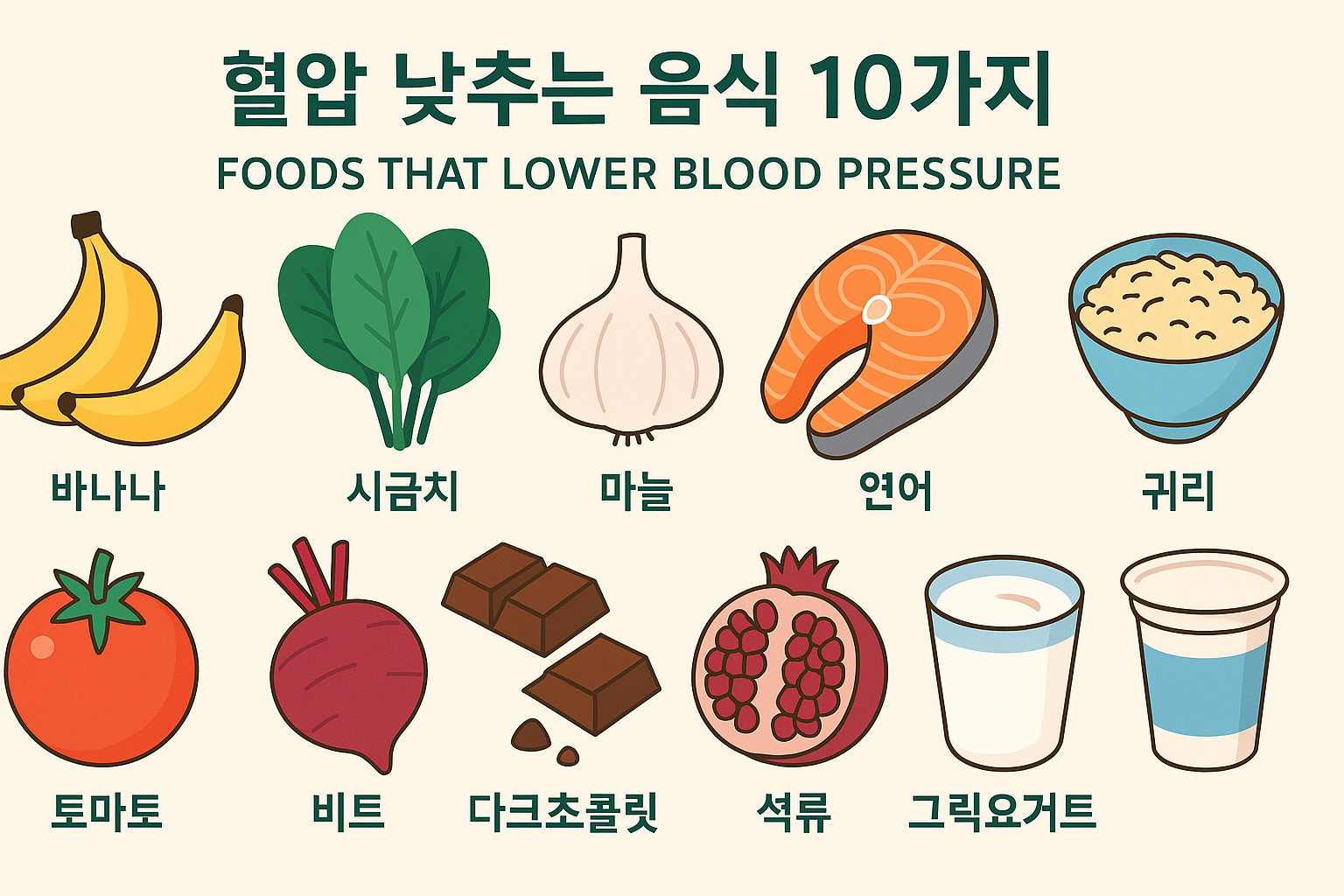 혈압 낮추는 음식 10가지 &ndash; 고혈압 예방을 위한 식단 가이드