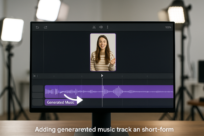 AI 음악이 숏폼 영상 제작 과정에 적용되는 장면