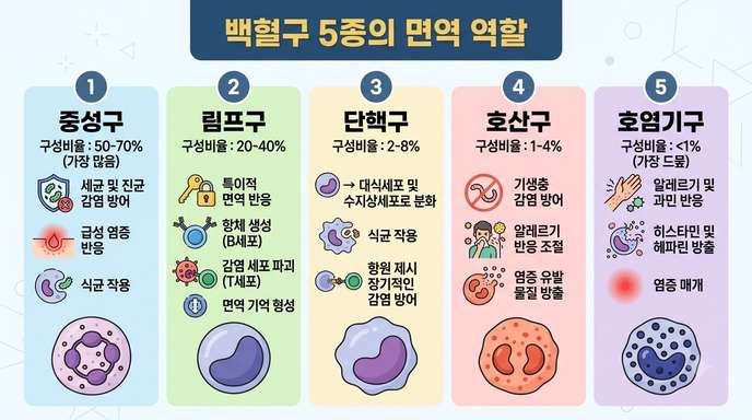 백혈구 5종 면역 역할