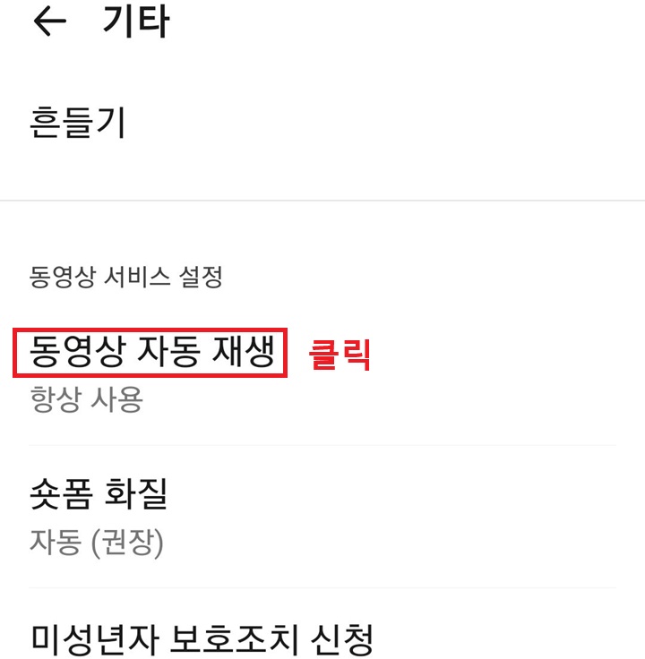 기타 페이지에 동영상 자동 재생 메뉴 보임