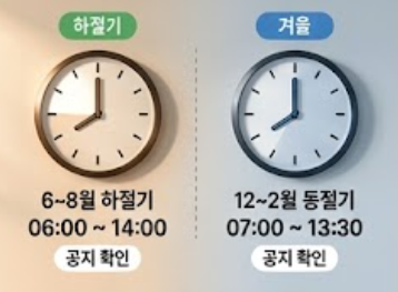 하절기 동절기 오픈 시간 안내