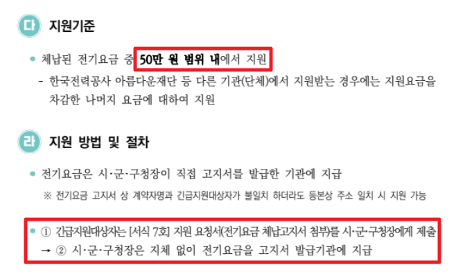 긴급복지 전기요금 지원받는방법