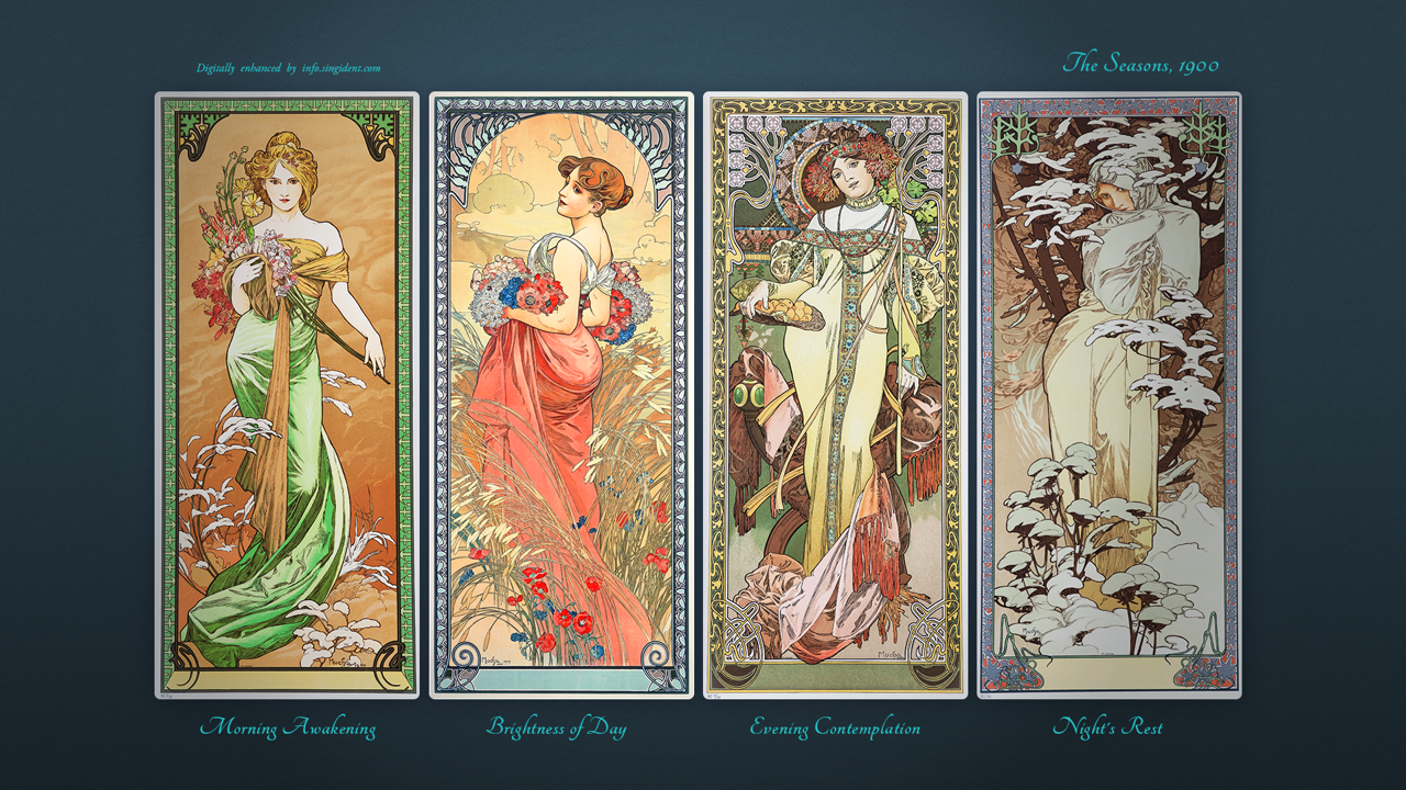 13 사계 시리즈, 1900년작 C - The Seasons, 1900 알폰스무하배경화면