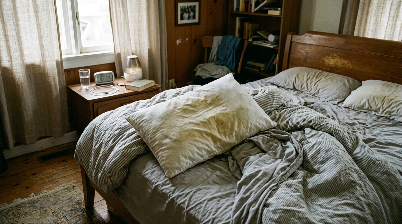 베개에 땀과 습기가 배어 냄새가 나는 문제 상황