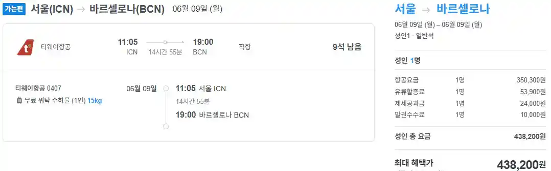 인천 바르셀로나 항공권 가격