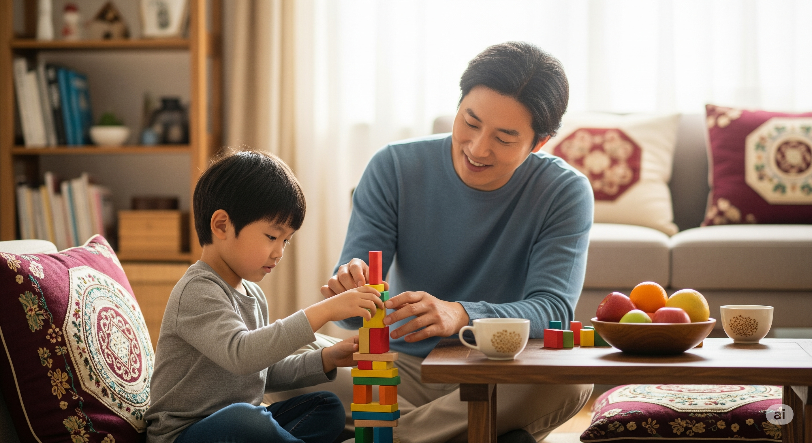 거실에서-함께-놀고-있는-아이와-아빠