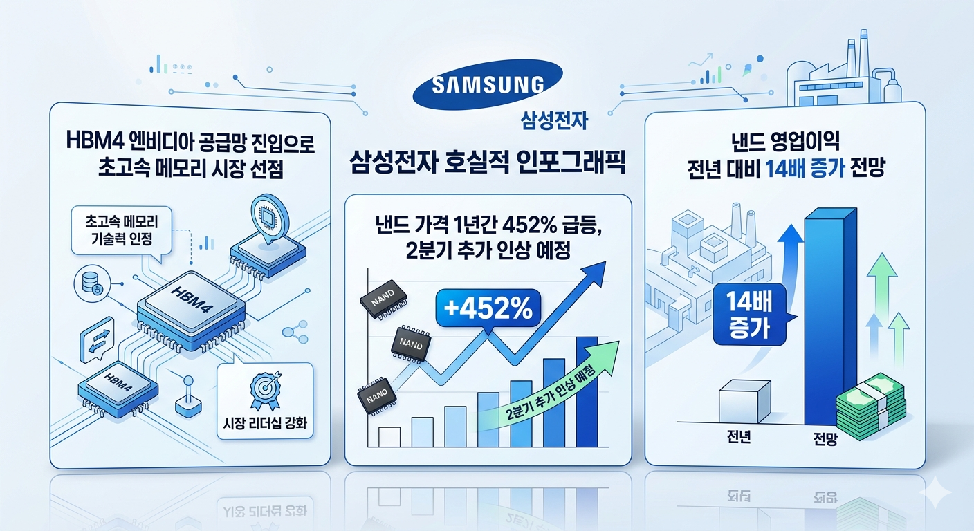 삼성전자 호실적, HBM4 엔비디아 공급, 낸드 가격 급등, 영업이익 14배 증가