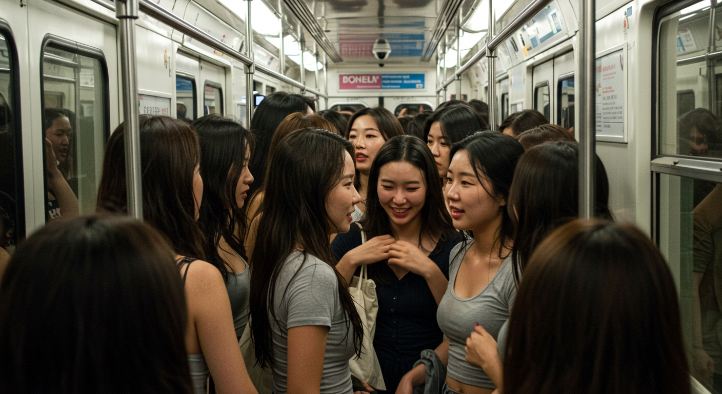 전철에 가득 타있는 여성들