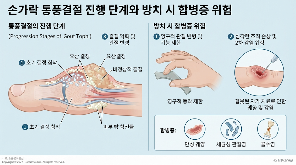 손가락 통풍결절 진행 단계와 방치 시 합병증 위험