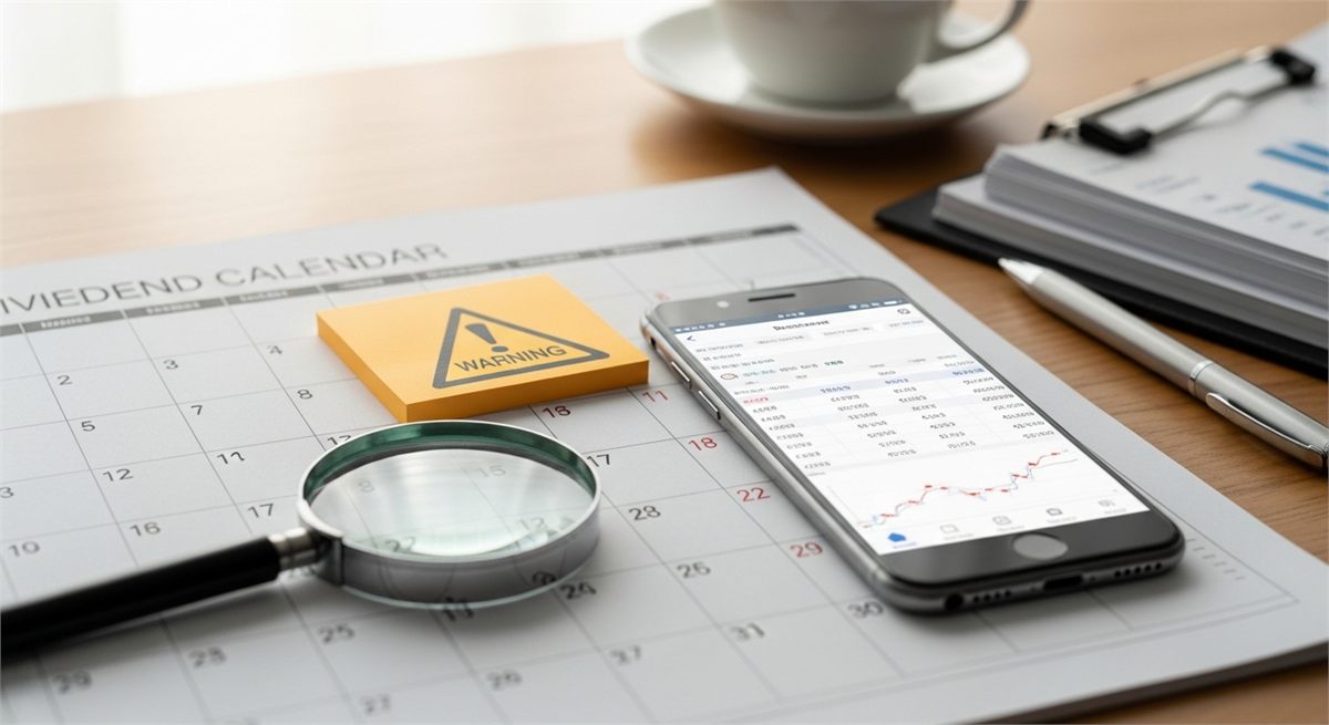 배당 전 주의사항을 점검하는 상징적 책상 장면 