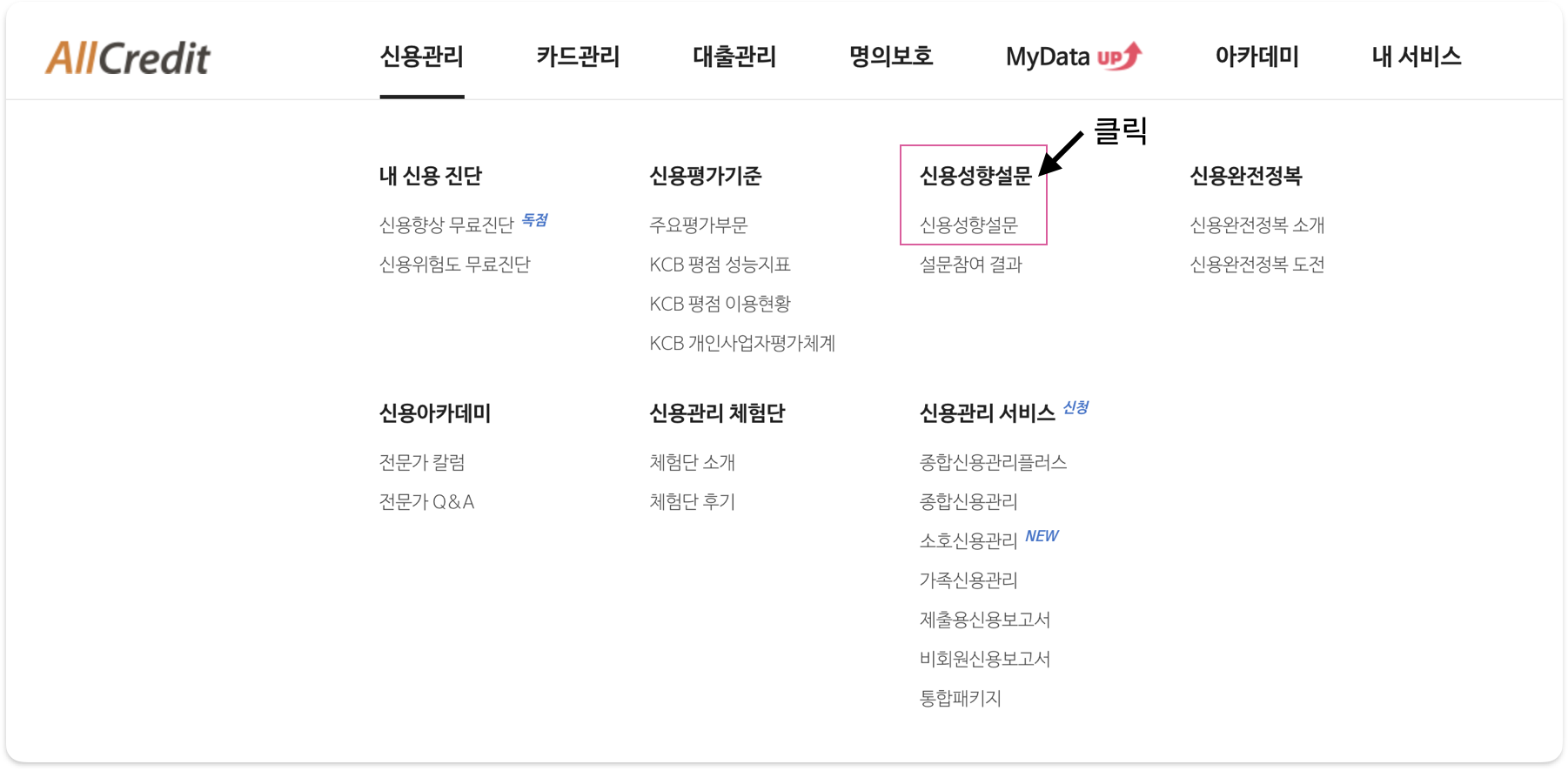 신용성향설문 접속