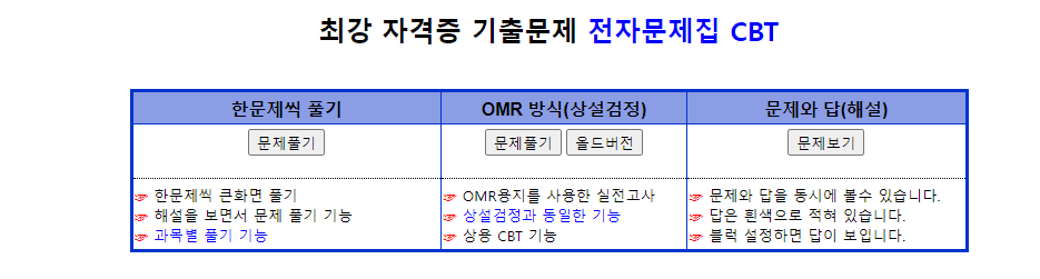 자격증 기출문제 전자문제집 사이트 CBT 사용방법