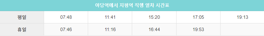 야당역에서 지평역 직행 시간표