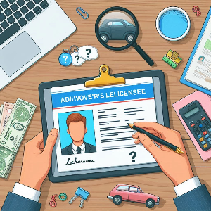 운전면허 신청서를 작성하며 혼란을 겪는 상황