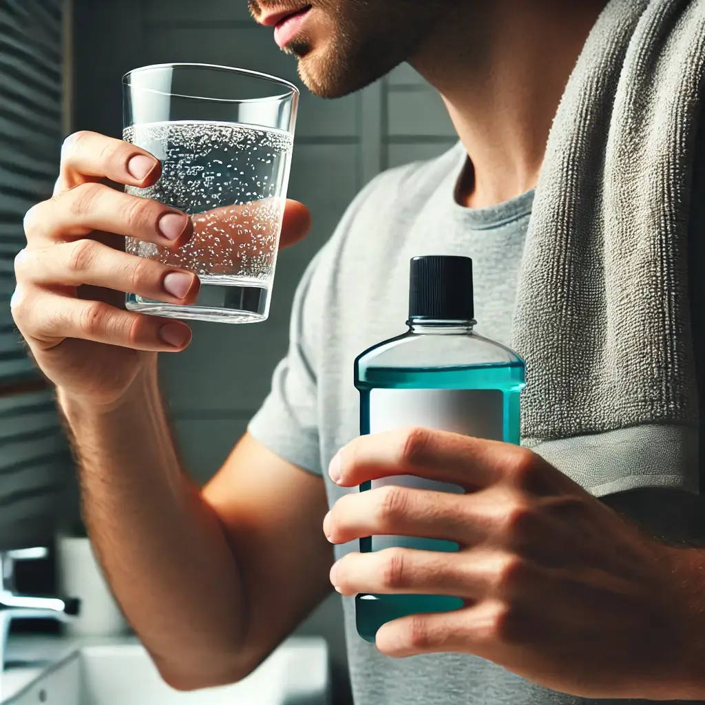 음주-후-입냄새제거를-위해-가글하는-모습