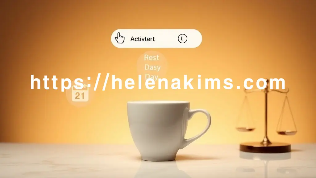 커피잔이 중앙에 놓여있다. 커피잔 위로는 활성화/비활성화 버튼이나 설정 아이콘이 떠올라 카페인 섭취 조절의 의지를 나타낸다.