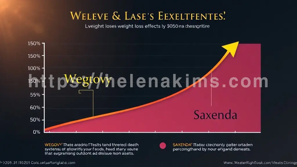 위고비(Wegovy)와 삭센다(Saxenda)의 체중 감량 효과를 시각적으로 비교하는 차트.